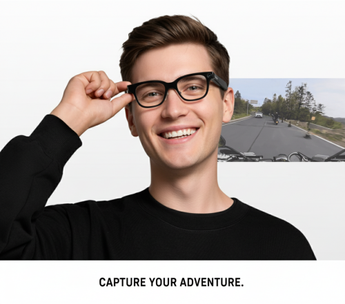 a white guy wearing a smart camera glasses capturing his adventure
