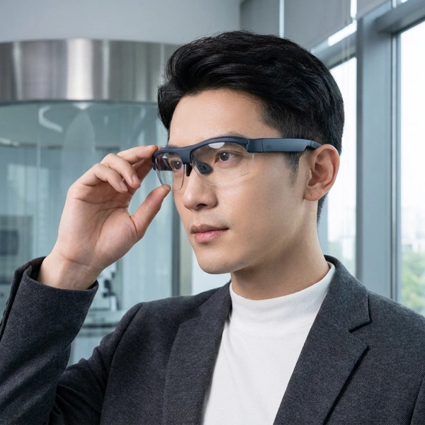 a man wears safety audio glasses safety audio glasses