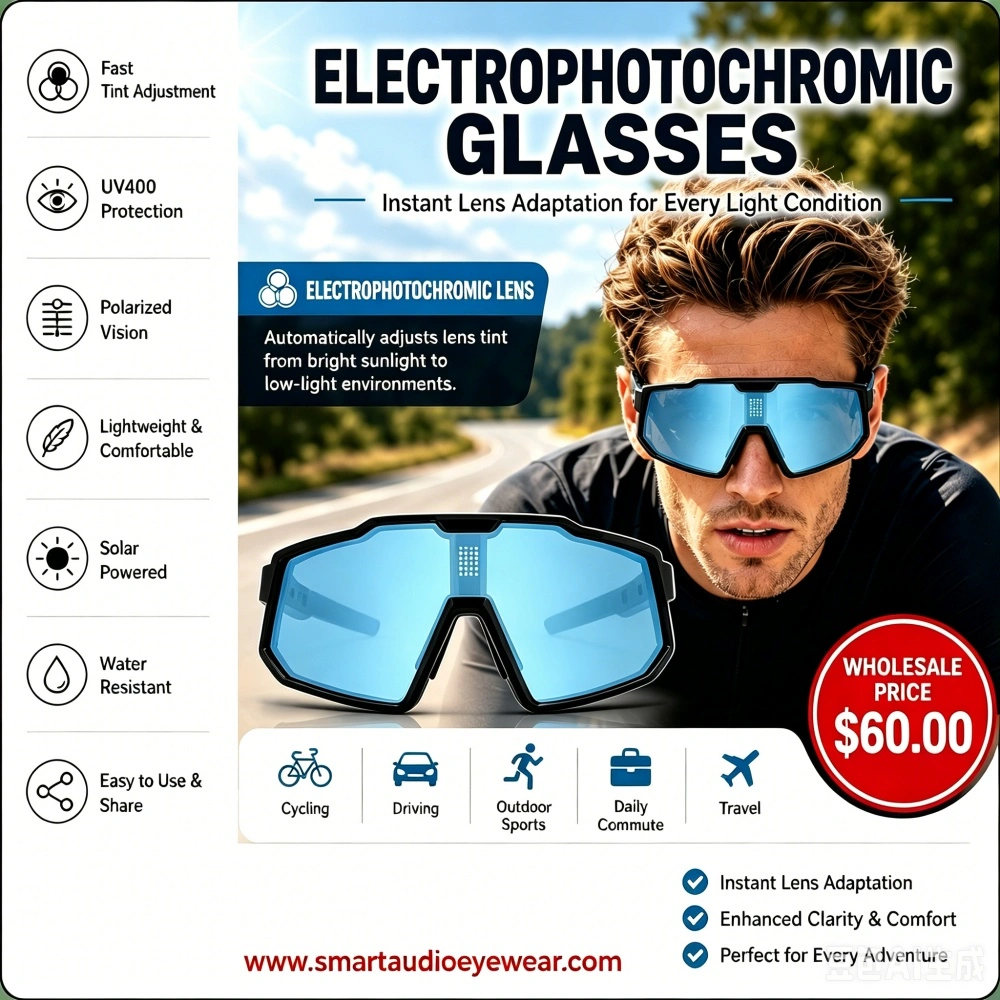 solar powered electrophotochromic glasses